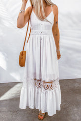 Buttoned Spliced Lace Spaghetti Strap Maxi Dress - Shah S. Sahota